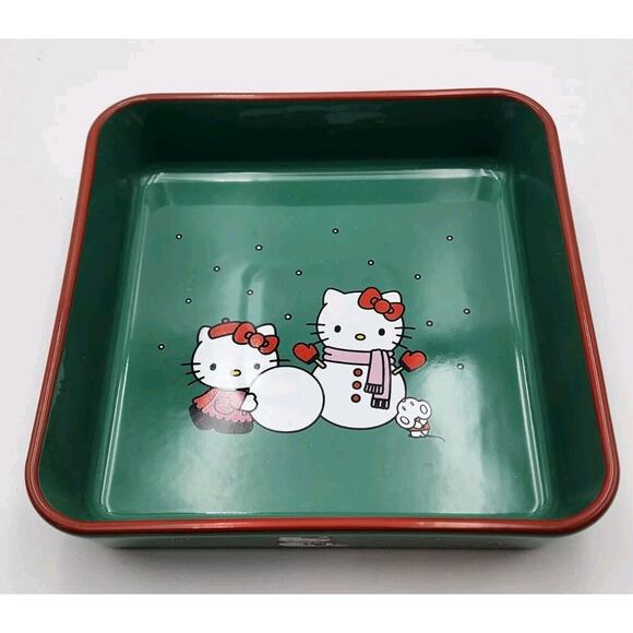 Sanrio Hello Kitty Christmas Snowman Square Baking Dish 9" Ceramic Green and Red - Picture 8 of 10